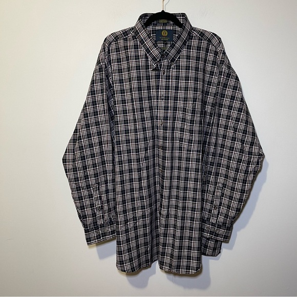 NWT Vieylla Men Navy plaid wool cotton blend long sleeve button down shirt in 3X - Picture 1 of 9